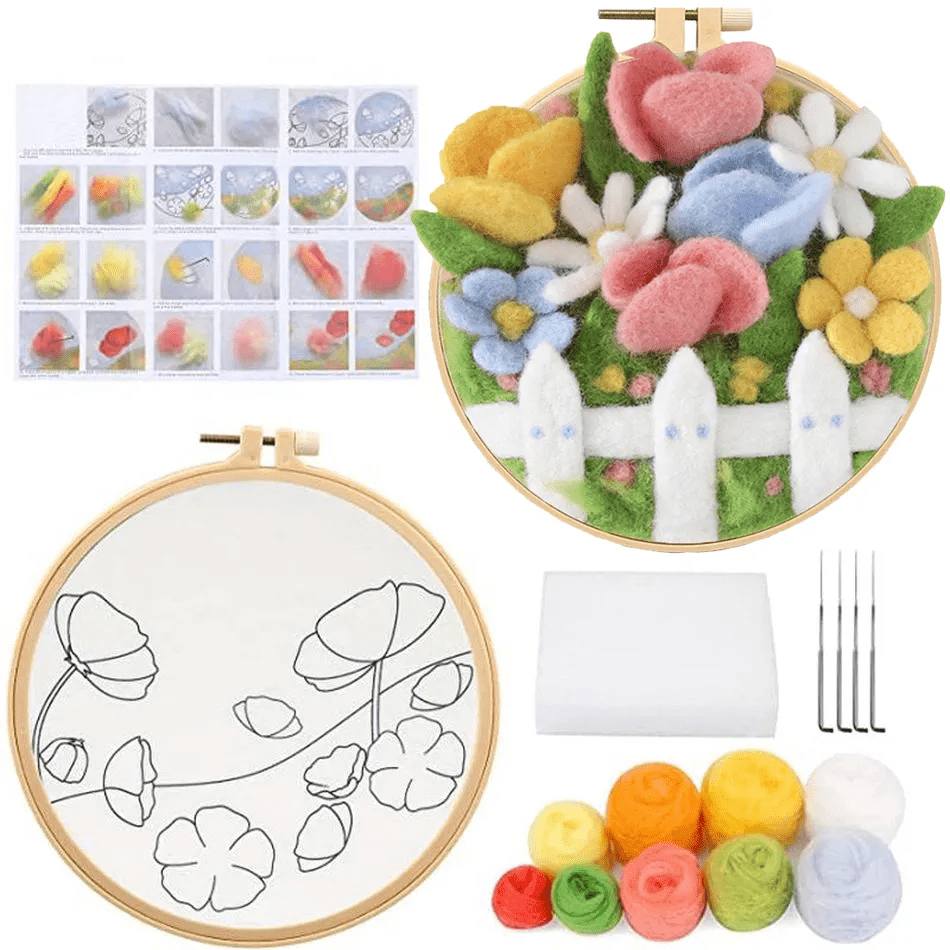 Sunshine Garden Needle Felt  Kit With Frame -  Flowers Printing Craft | Nice Gifts For Housewarming  - image 1