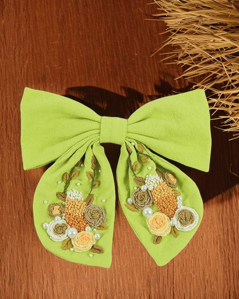 Rubbyoo Embroidery Bow Hairpin - Floral Peal Barrettes | Exquisite Hair Clip | Birthday Gifts For Her - image 7