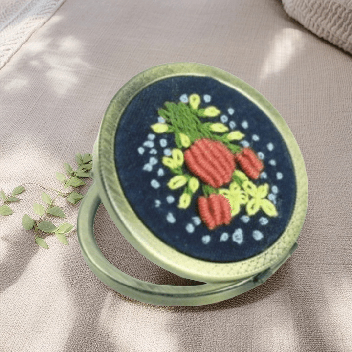 Embroidered Pocket Mirror - Compact Mirror With Flower Design | Portable Mirror Gifts For Mom - C - image 2