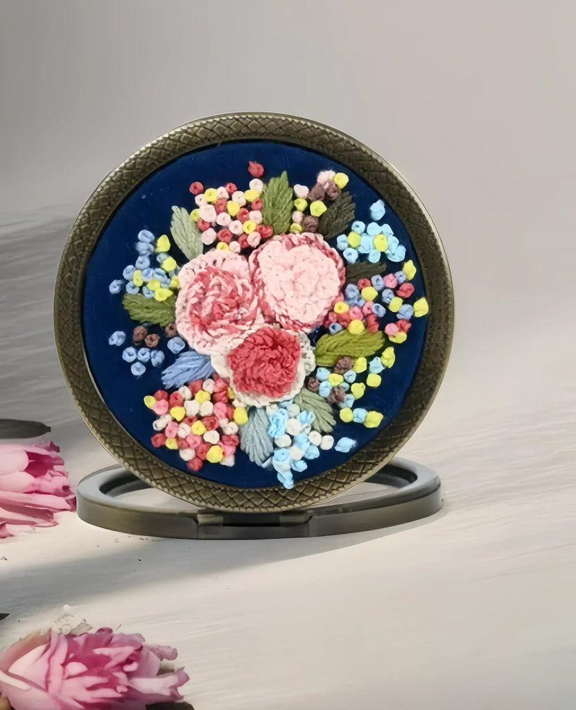 Embroidered Pocket Mirror - Compact Mirror With Flower Design | Portable Mirror Gifts For Mom - A - image 1