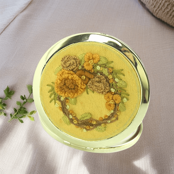 Embroidered Pocket Mirror - Compact Mirror With Flower Design | Portable Mirror Gifts For Mom - B - image 0