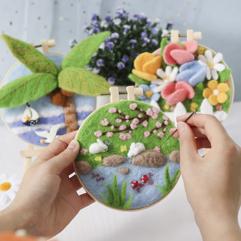 Spring Pond Needle Felt  Kit With Frame - Diy Landscape Craft | Easy Needlework For Beginners - image 1
