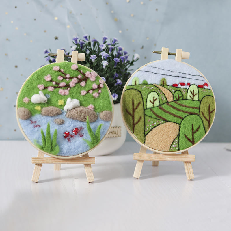 Spring Pond Needle Felt  Kit With Frame - Diy Landscape Craft | Easy Needlework For Beginners - image 3