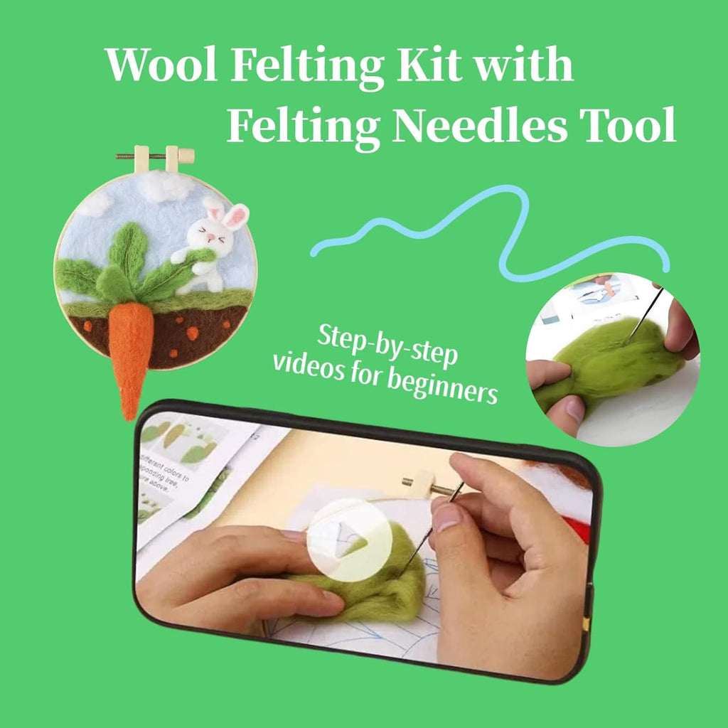 Lovely Rabbit Needle Felt  Kit With Frame - Animal Needle Handicraft | Great Gift For Festival And Ornament  - image 2