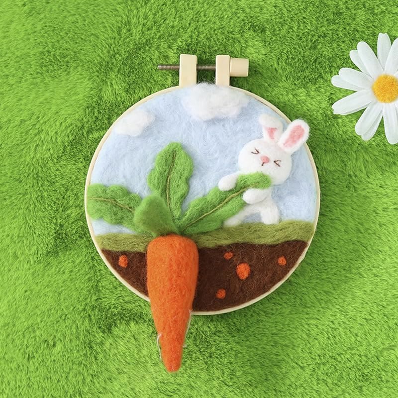 Lovely Rabbit Needle Felt  Kit With Frame - Animal Needle Handicraft | Great Gift For Festival And Ornament  - Lovely Rabbit Needle Felt  Kit - image 0