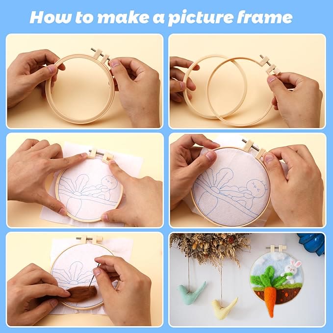 Lovely Rabbit Needle Felt  Kit With Frame - Animal Needle Handicraft | Great Gift For Festival And Ornament  - image 4