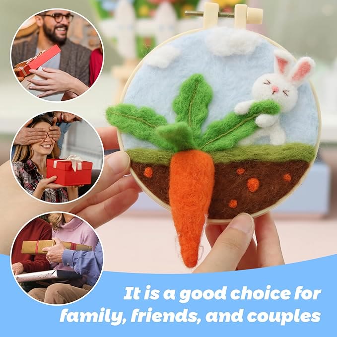 Lovely Rabbit Needle Felt  Kit With Frame - Animal Needle Handicraft | Great Gift For Festival And Ornament  - image 5