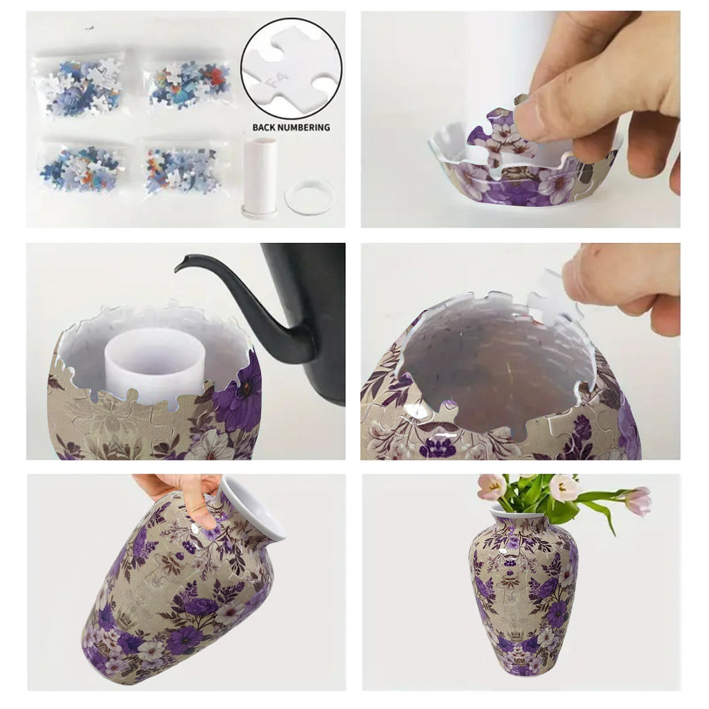 Purple flowers  - 3d Jigsaw Puzzle Vase - image 2