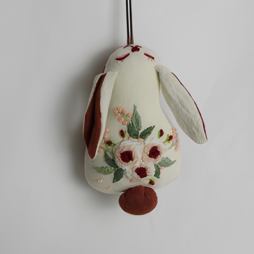 Embroidered Animal Dolls - Stylish Handmake Pendant | Cute Key Chain - Rabbit with red flower - image 3