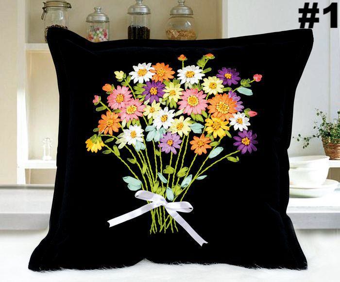 Embroidery Ribbon Pillow Case Kits | Flower Handicraft | Diy Home Decoration | Gifts For Her - #1 - image 1