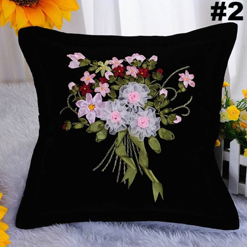 Embroidery Ribbon Pillow Case Kits | Flower Handicraft | Diy Home Decoration | Gifts For Her - #2 - image 2