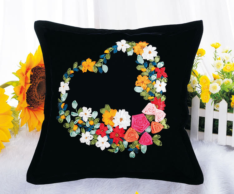 Embroidery Ribbon Pillow Case Kits | Flower Handicraft | Diy Home Decoration | Gifts For Her - image 0