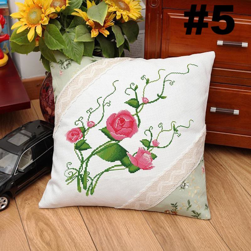 Embroidered  Cross Stitch Pillow Case Kits | Stylish Sofa Cushion Cover | Diy Floral Handicraft  - #5 - image 5