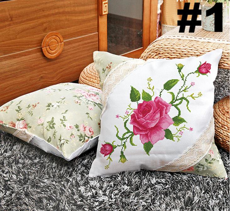 Embroidered  Cross Stitch Pillow Case Kits | Stylish Sofa Cushion Cover | Diy Floral Handicraft  - #1 - image 1