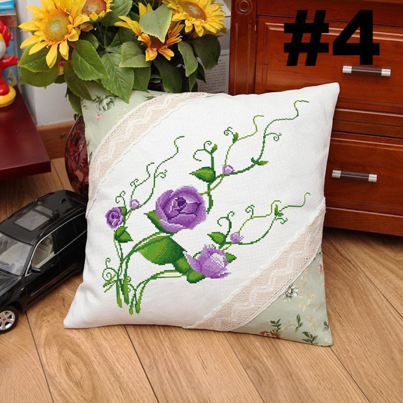 Embroidered  Cross Stitch Pillow Case Kits | Stylish Sofa Cushion Cover | Diy Floral Handicraft  - #4 - image 4