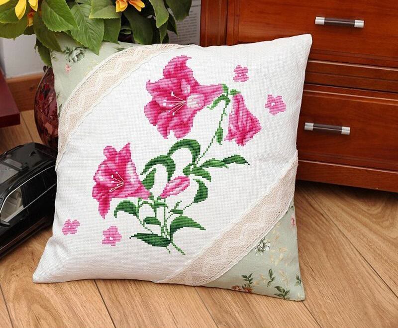 Embroidered  Cross Stitch Pillow Case Kits | Stylish Sofa Cushion Cover | Diy Floral Handicraft  - image 0
