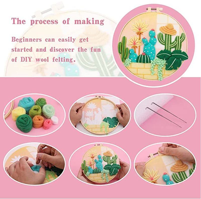  Cactus Sombrero Needle Felt  Kits With Frame - Decorative Ornaments Craft | Creative Handmake Gifts - image 6