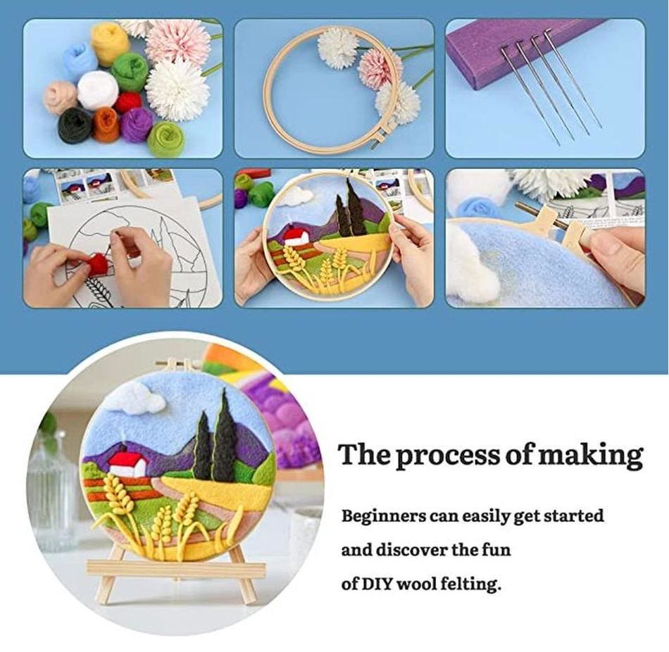 Hillside Needle Felt  Kit With Frame - Landscape Needlecrafts | Diy Home Decor - image 4