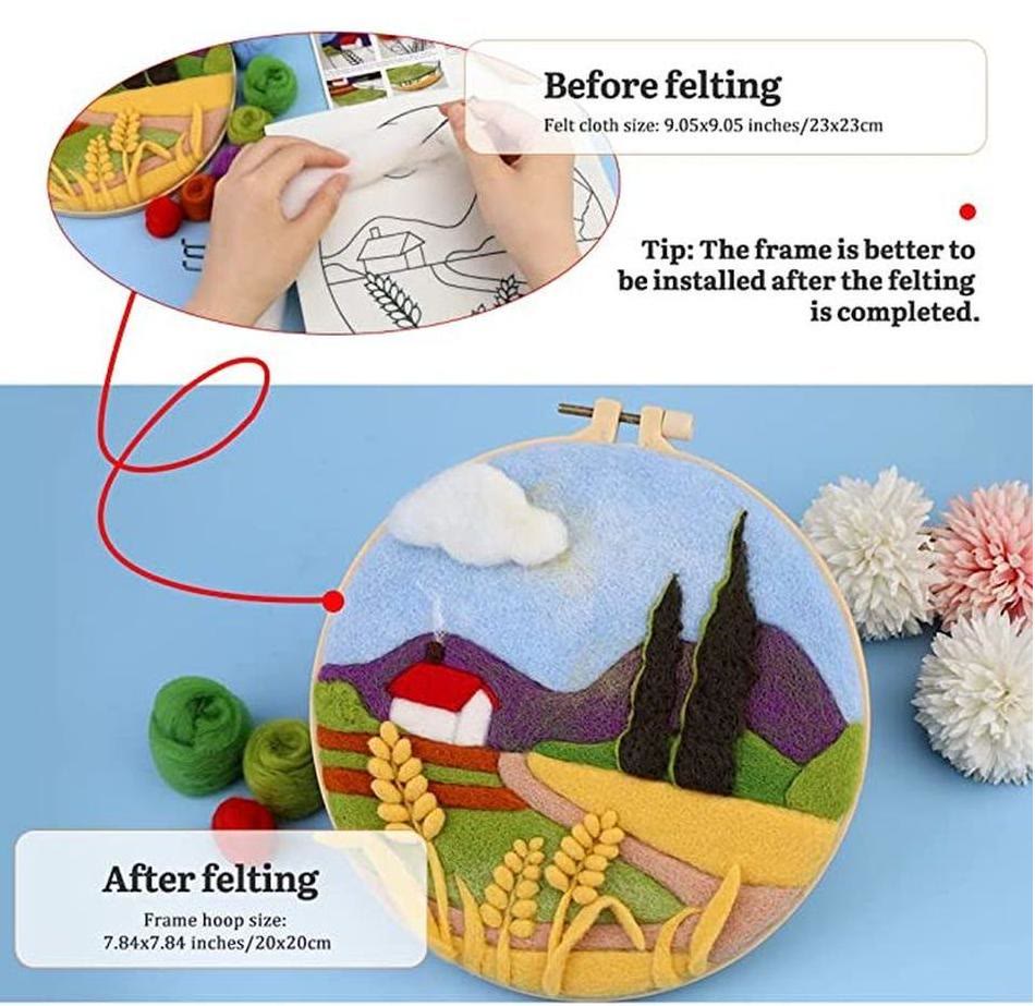 Hillside Needle Felt  Kit With Frame - Landscape Needlecrafts | Diy Home Decor - image 5