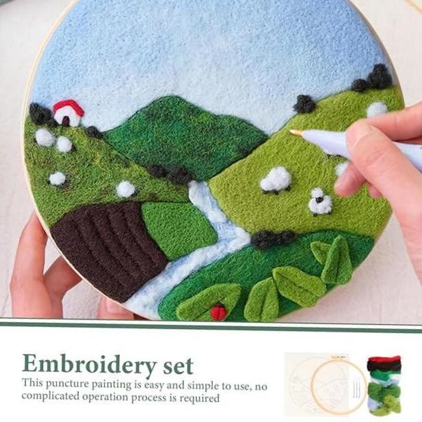 Countryside Needle Felt  Kit With Frame - Easy For Beginner | Handmake Craft For Mom  - image 2