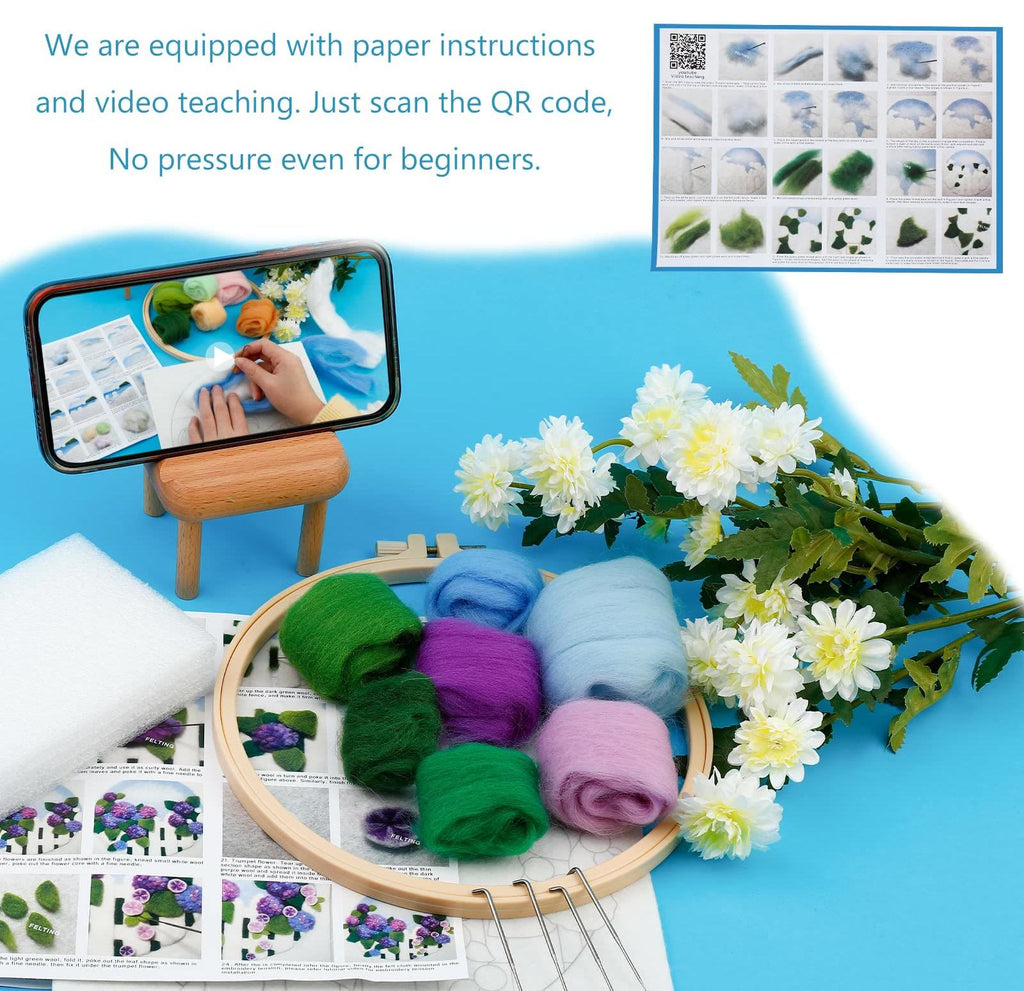  Purple Hydrangea Needle Felt  Kit With Frame - Decorative Home Craft | Creative Needle Kits For Starter  - image 4