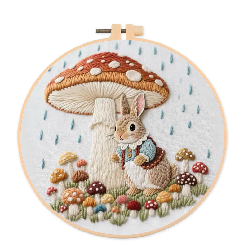 Rubbyoo Embroidery Kit - Rabbit In The Rain | Handmade Needle Craft  - 20*20cm - image 0