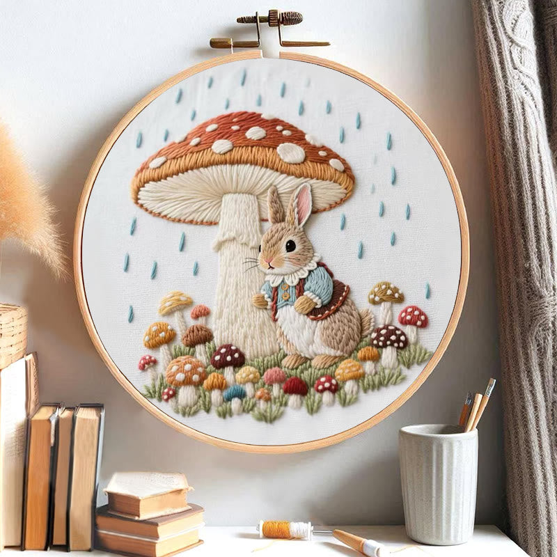 Rubbyoo Embroidery Kit - Rabbit In The Rain | Handmade Needle Craft  - image 1