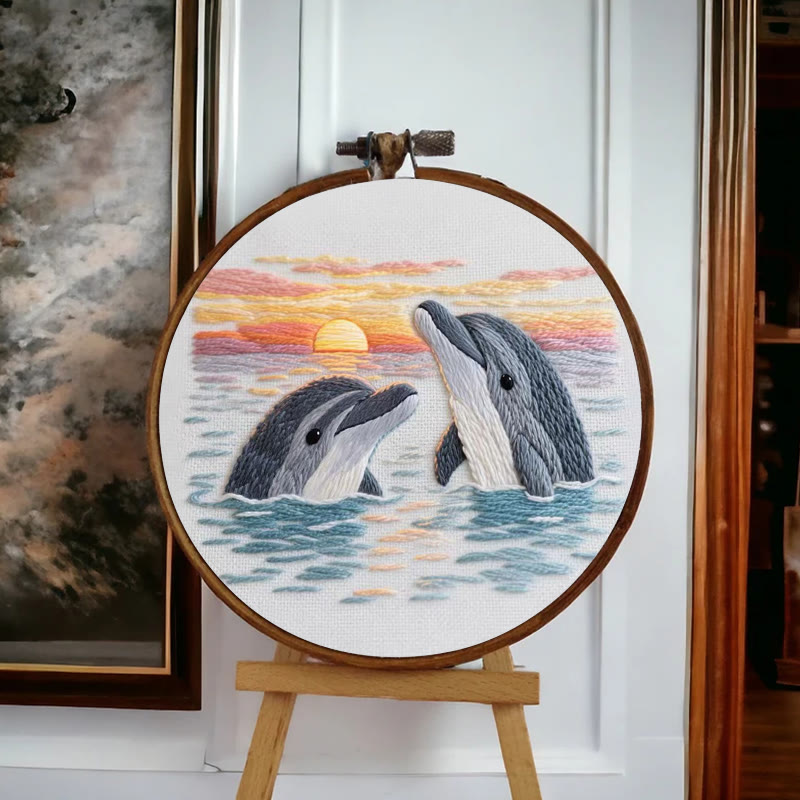 Rubbyoo Embroidery Kit - Cute Dolphins | Wall Hanging Decoration - image 2