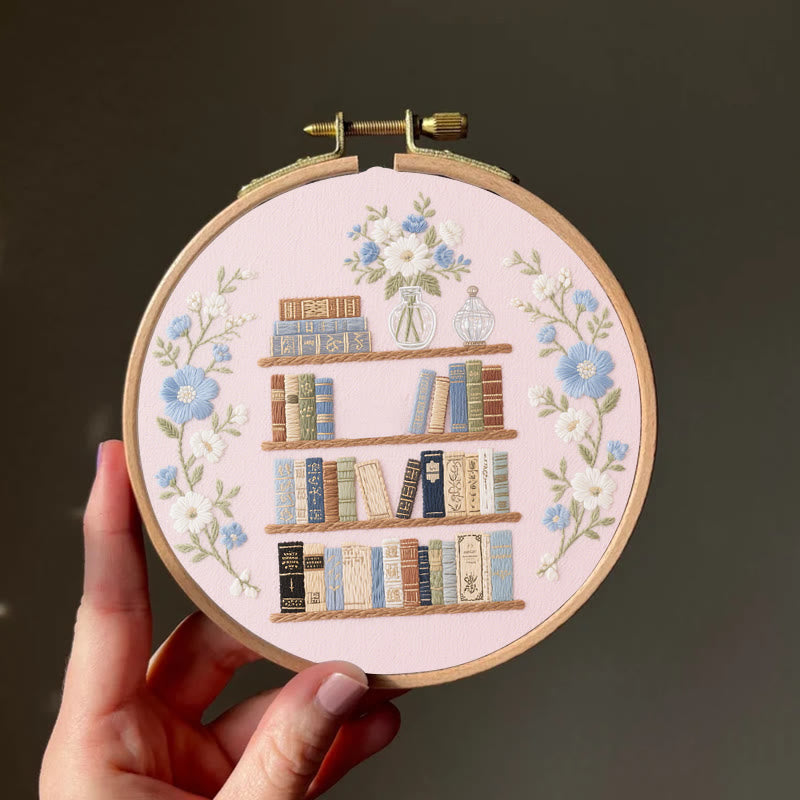 Rubbyoo Embroidery Kit - Bookshelf With Flowers | Book Lover Gift - image 6