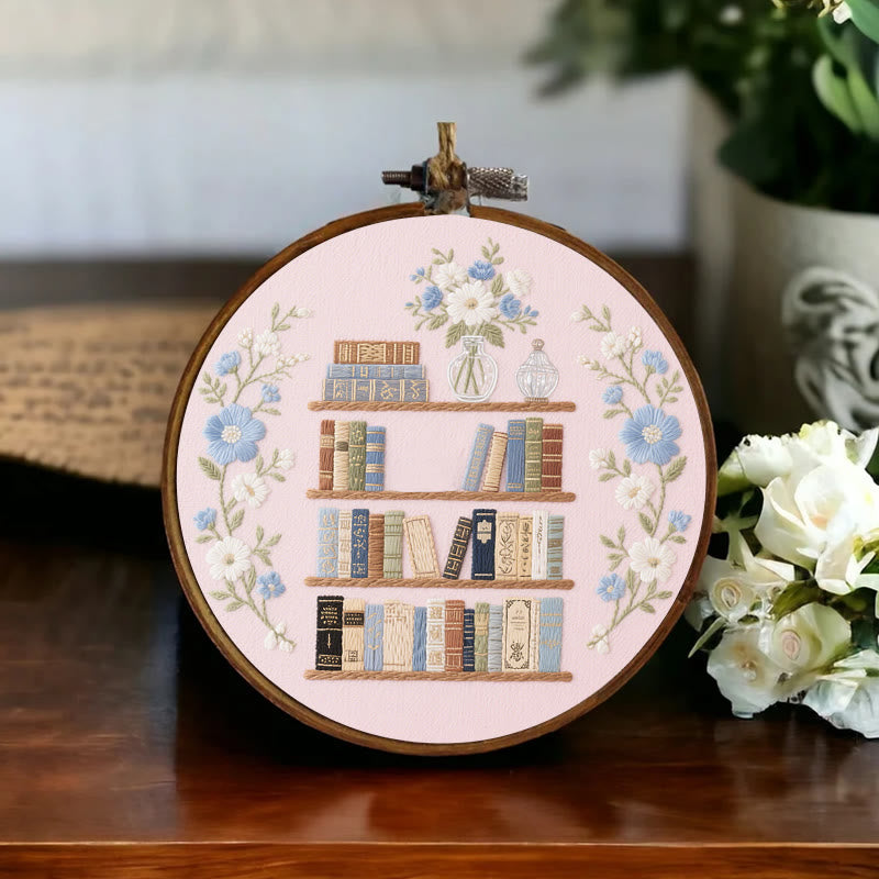 Rubbyoo Embroidery Kit - Bookshelf With Flowers | Book Lover Gift - image 4