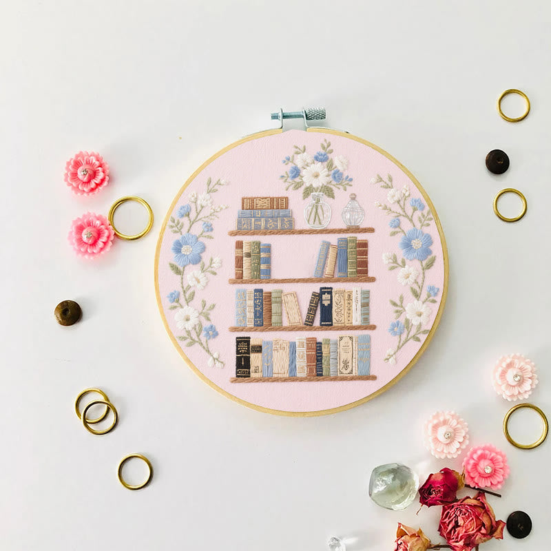 Rubbyoo Embroidery Kit - Bookshelf With Flowers | Book Lover Gift - image 8