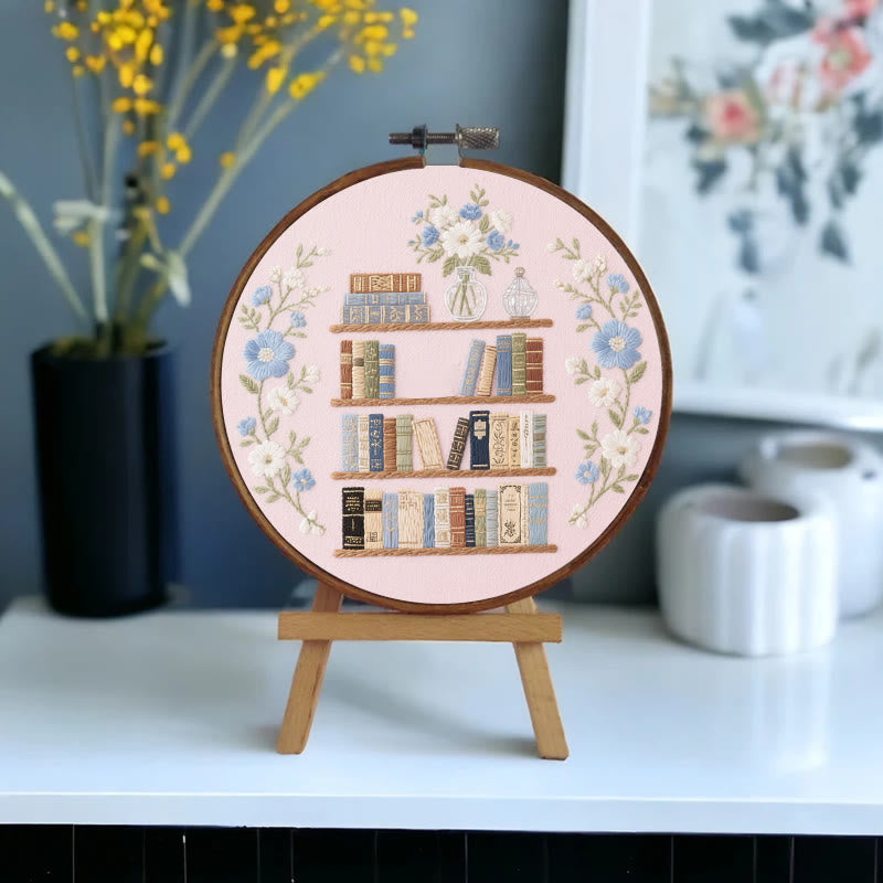 Rubbyoo Embroidery Kit - Bookshelf With Flowers | Book Lover Gift - image 7