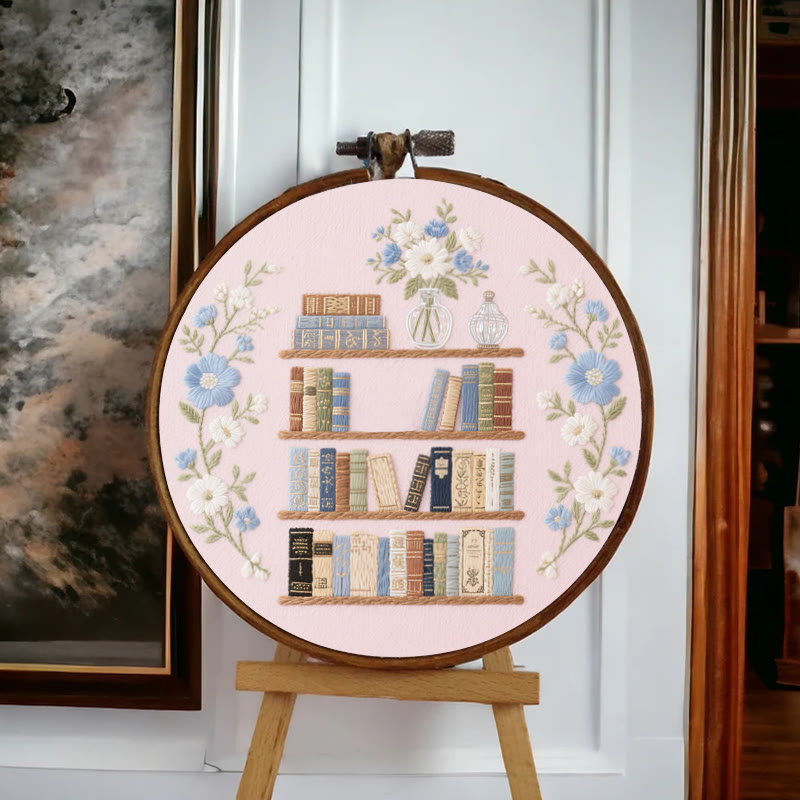 Rubbyoo Embroidery Kit - Bookshelf With Flowers | Book Lover Gift - image 5