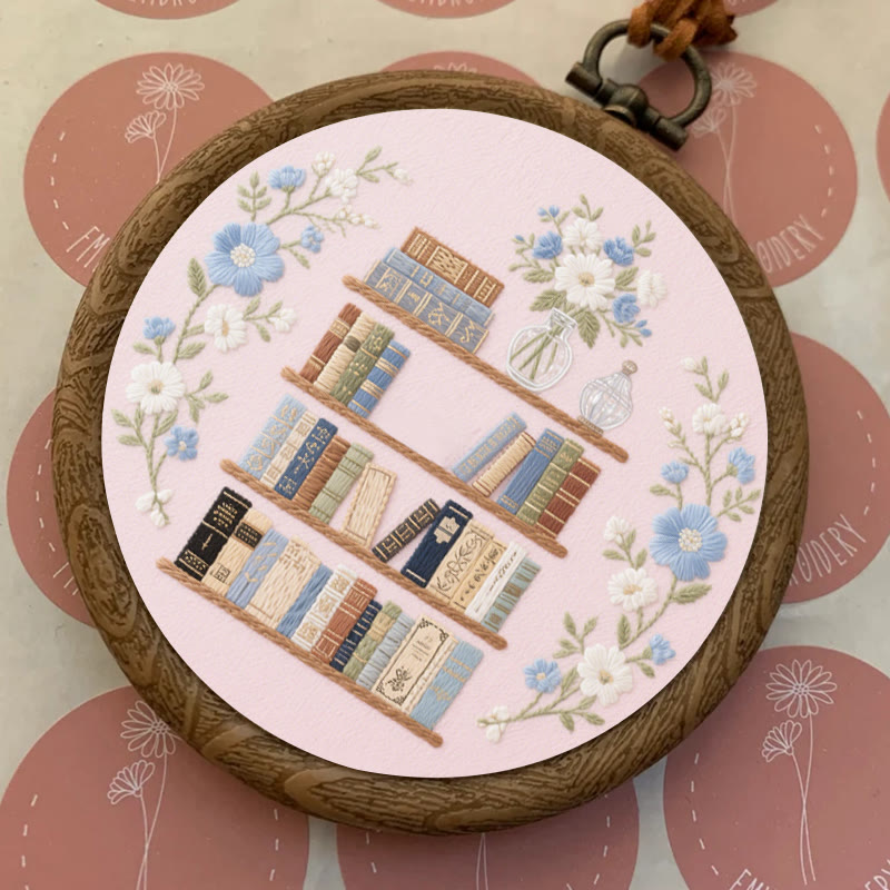 Rubbyoo Embroidery Kit - Bookshelf With Flowers | Book Lover Gift - image 2