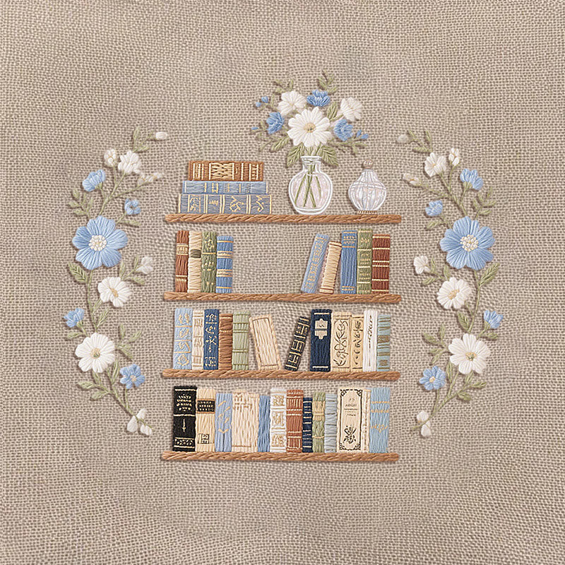 Rubbyoo Embroidery Kit - Bookshelf With Flowers | Book Lover Gift - image 10