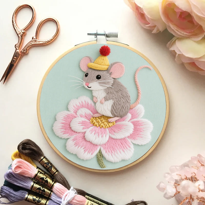 Rubbyoo Embroidery Kit - Lotus Little Mouse | Adorable Animal Needlework  - image 3