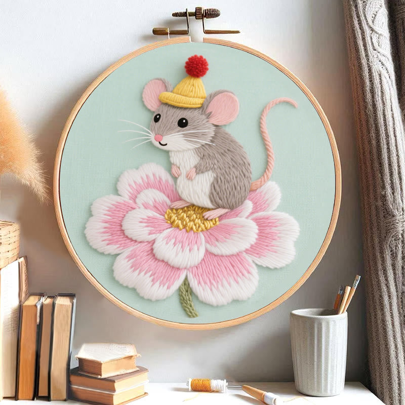Rubbyoo Embroidery Kit - Lotus Little Mouse | Adorable Animal Needlework  - image 2