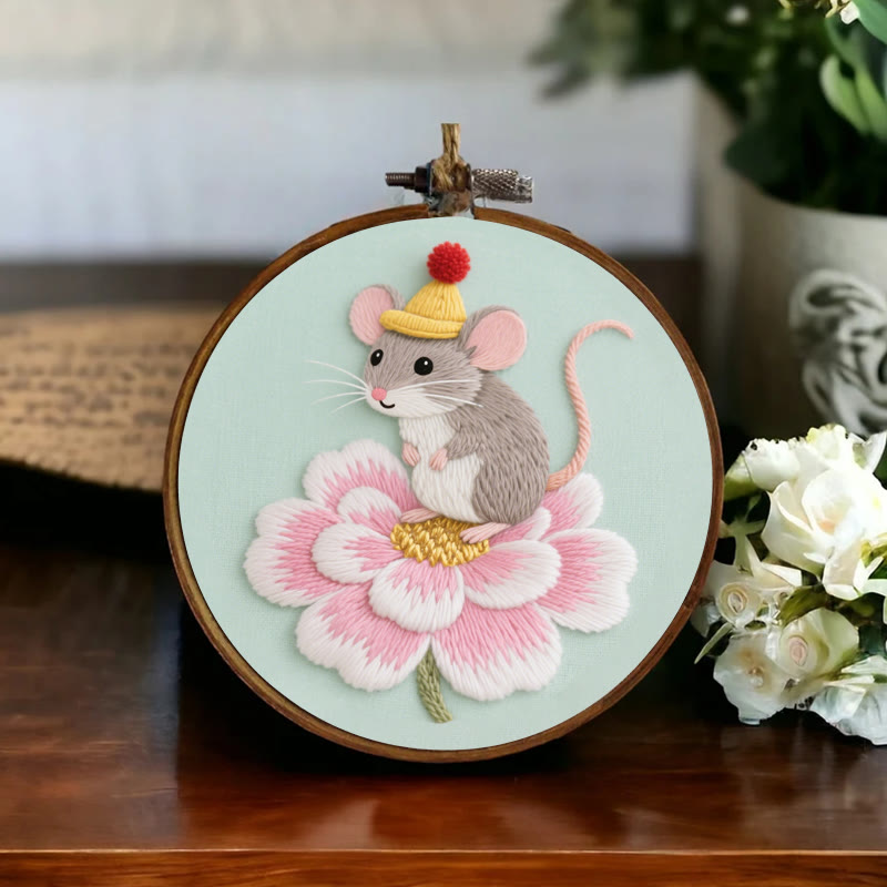 Rubbyoo Embroidery Kit - Lotus Little Mouse | Adorable Animal Needlework  - image 1