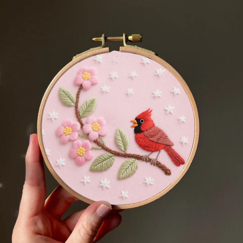Rubbyoo Embroidery Kit - Little Cardinal With Pink Flowers | Diy Fantasy Sewing Craft  - image 7