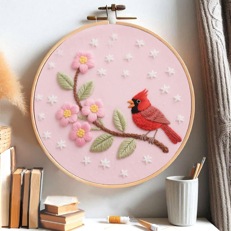 Rubbyoo Embroidery Kit - Little Cardinal With Pink Flowers | Diy Fantasy Sewing Craft  - image 2