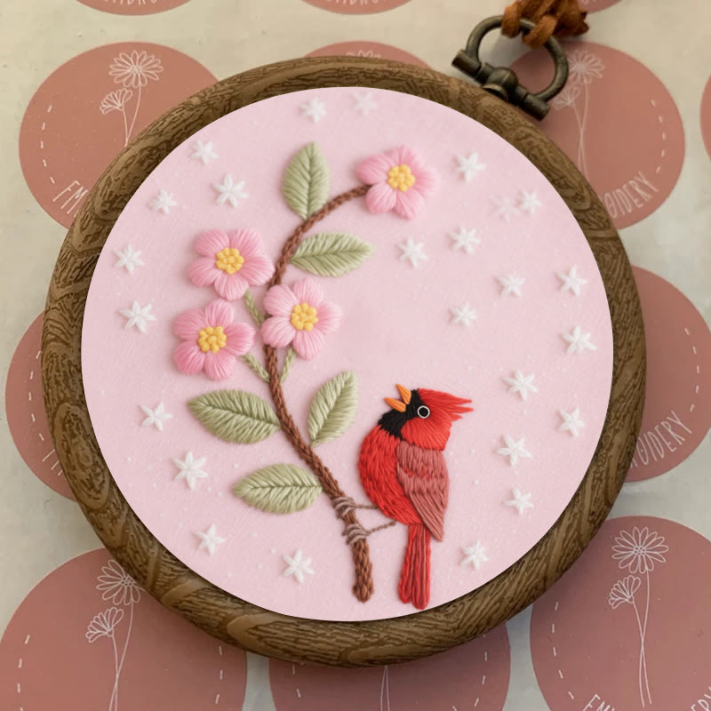 Rubbyoo Embroidery Kit - Little Cardinal With Pink Flowers | Diy Fantasy Sewing Craft  - image 3