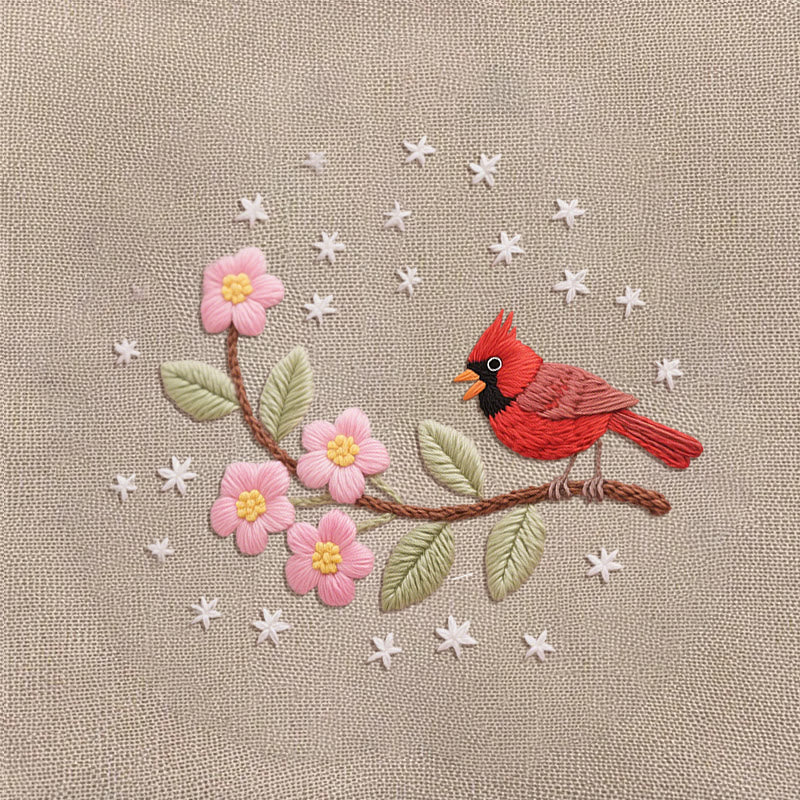 Rubbyoo Embroidery Kit - Little Cardinal With Pink Flowers | Diy Fantasy Sewing Craft  - image 10