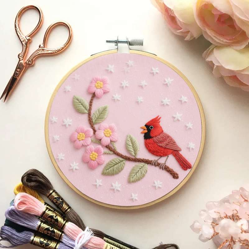 Rubbyoo Embroidery Kit - Little Cardinal With Pink Flowers | Diy Fantasy Sewing Craft  - image 4