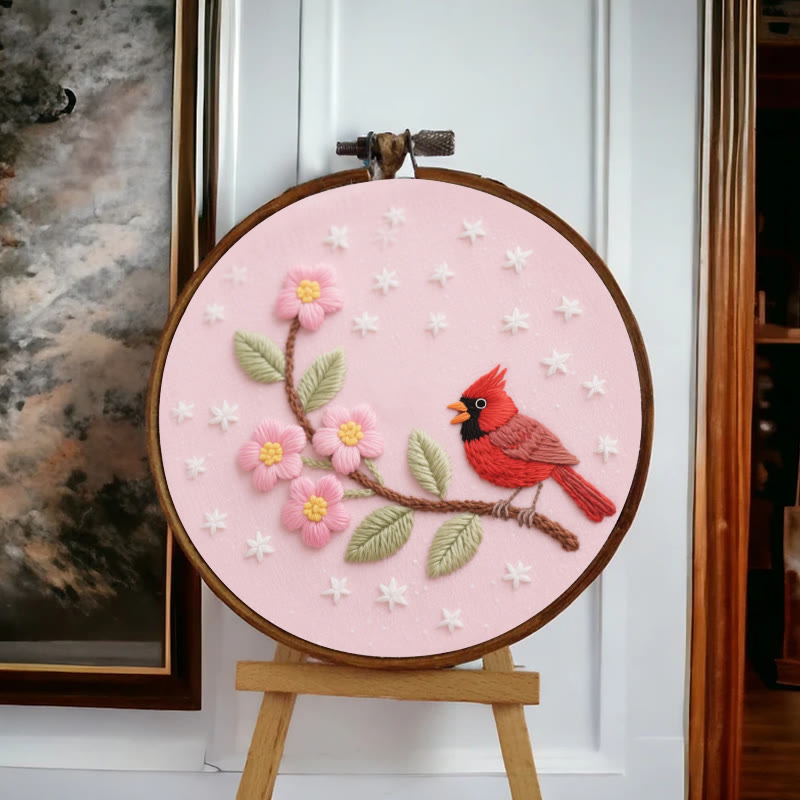 Rubbyoo Embroidery Kit - Little Cardinal With Pink Flowers | Diy Fantasy Sewing Craft  - image 8