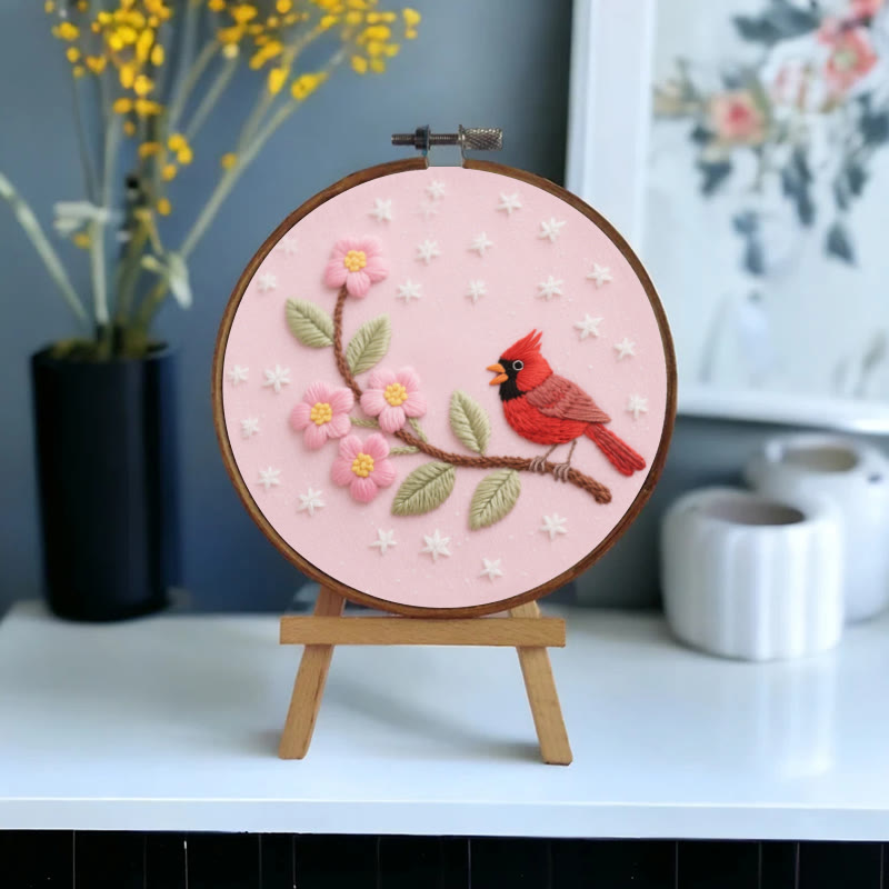 Rubbyoo Embroidery Kit - Little Cardinal With Pink Flowers | Diy Fantasy Sewing Craft  - image 6