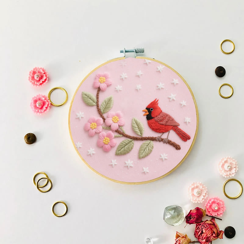 Rubbyoo Embroidery Kit - Little Cardinal With Pink Flowers | Diy Fantasy Sewing Craft  - image 5