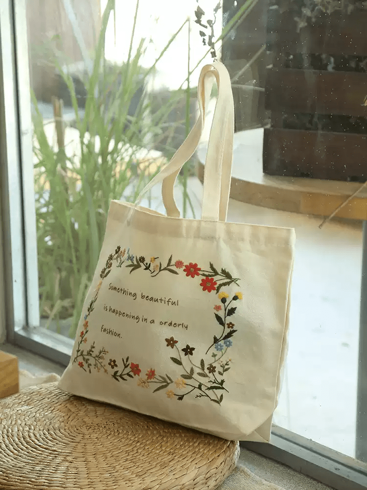 Handmade Flower Tote Bag Kit | Reusable Market Bag | Large Shoulder Bag | Nice Handmade Gift - image 3