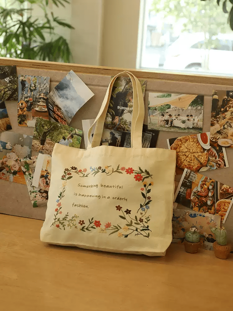 Handmade Flower Tote Bag Kit | Reusable Market Bag | Large Shoulder Bag | Nice Handmade Gift - image 1