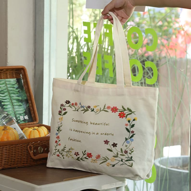 Handmade Flower Tote Bag Kit | Reusable Market Bag | Large Shoulder Bag | Nice Handmade Gift - image 4
