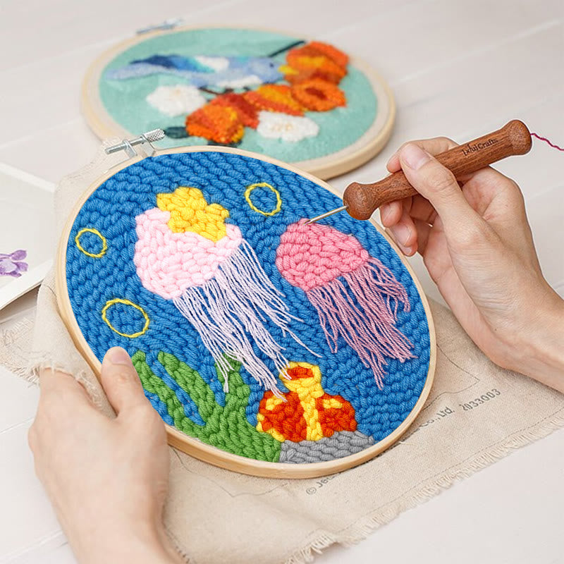 Pink Jellyfish Punch Needle Kit - Diy Decorate Handicraft | Nice Needle Gift For Beginner - image 3